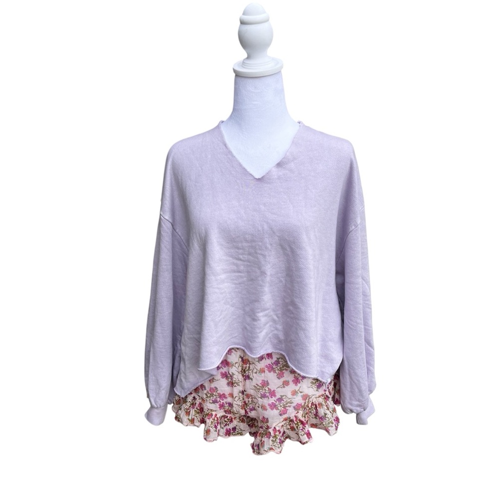 BDG Corey Notched Thermal Oversized Crop Top Sweatshirt Lilac Size Small